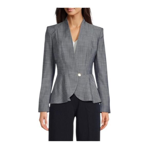 Tommy Hilfiger women's size 10 medium Gray Blazer peplum single button business - Picture 1 of 13